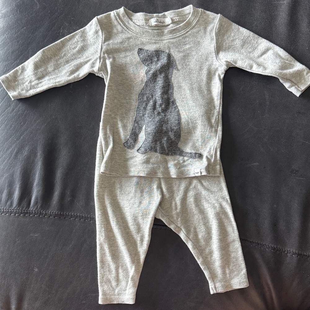 Gray Dog Print Kids Pajamas - OH BABY Brand (0-3 Months)